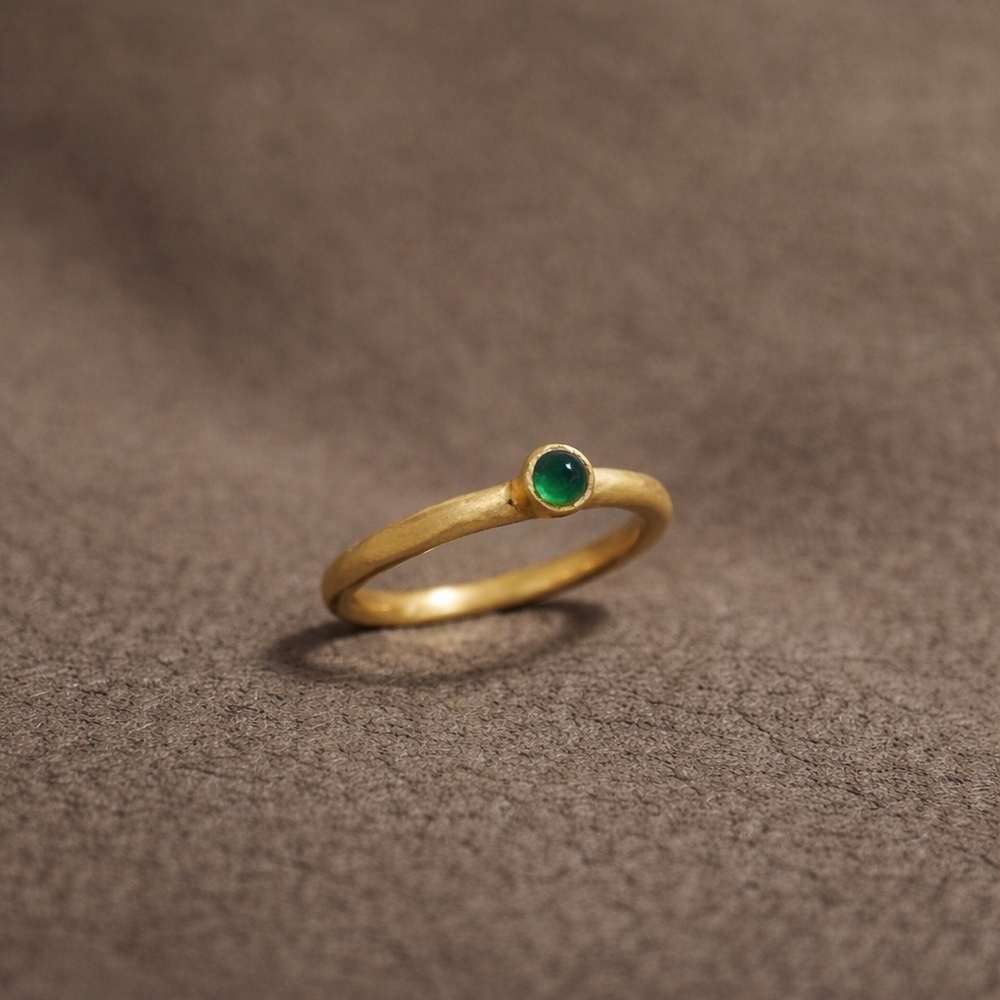 Delicate Gold Ring with Green Stone - Women Jewelry